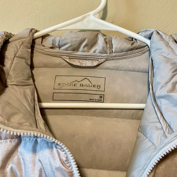 Eddie Bauer Packable Down Puffer Hooded Jacket Gray Size Medium - Picture 6 of 6
